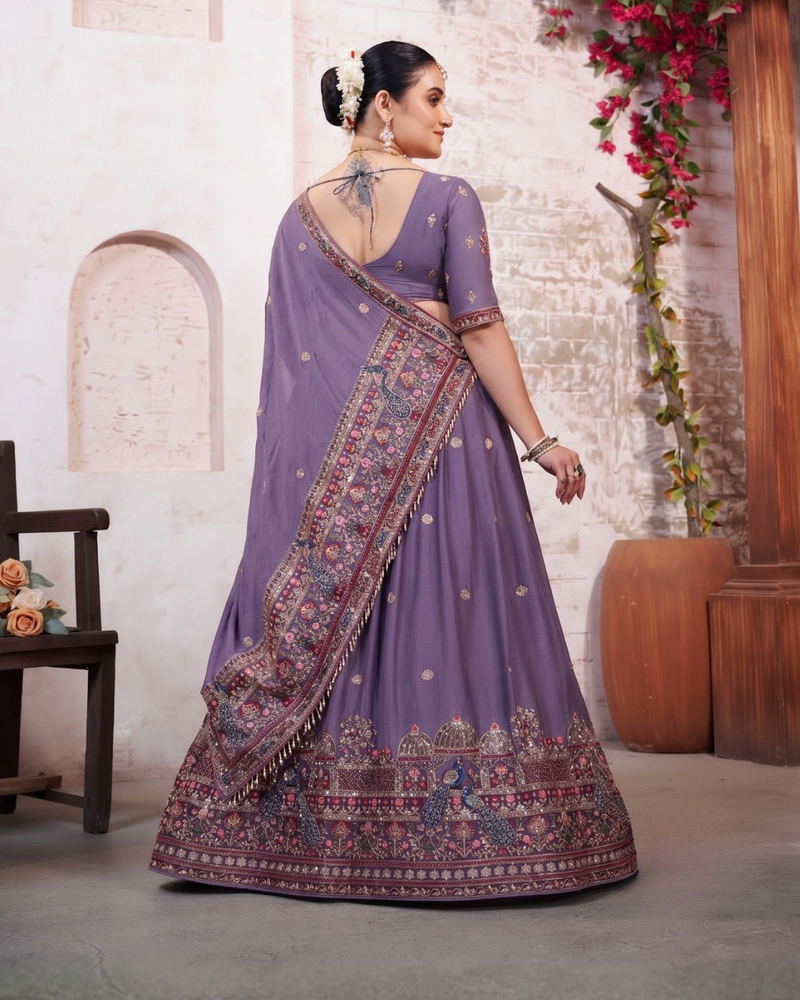 Purple Silk Crush Ethnic Embroidered Lehenga Choli