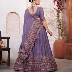 Purple Silk Crush Ethnic Embroidered Lehenga Choli