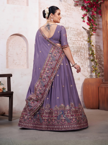 Purple Silk Crush Ethnic Embroidered Lehenga Choli