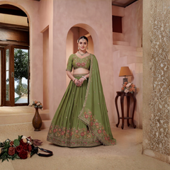 Olive Green Silk Traditional Lehenga Set