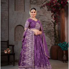 Purple HO Silk Festive Embroidered Lehenga