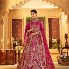 Rani Traditional Sindoor Satin Embroidered Lehenga Set