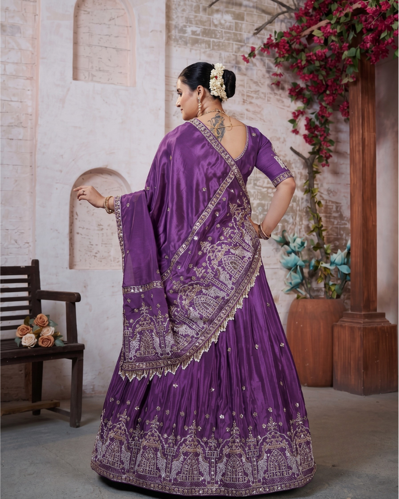 Purple HO Silk Festive Embroidered Lehenga