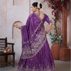 Purple HO Silk Festive Embroidered Lehenga