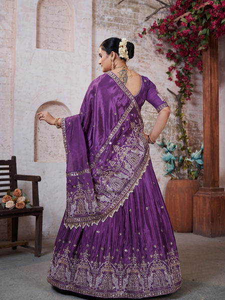Purple HO Silk Festive Embroidered Lehenga