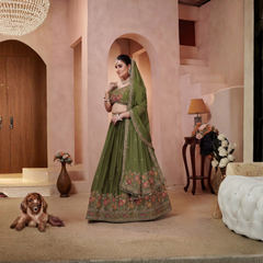 Olive Green Silk Traditional Lehenga Set