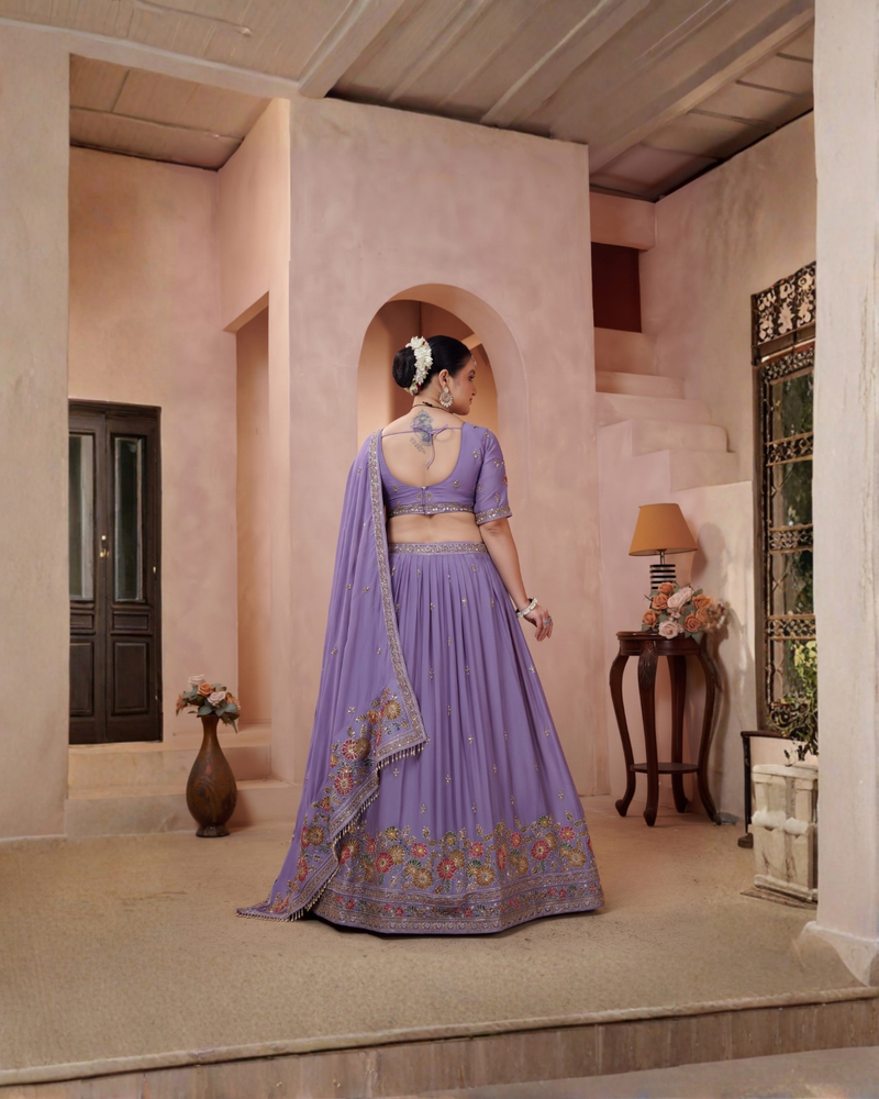 Purple Silk Crush Premium Embroidered Lehenga