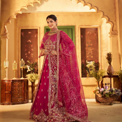 Rani Traditional Sindoor Satin Embroidered Lehenga Set