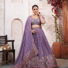 Purple Silk Crush Ethnic Embroidered Lehenga Choli