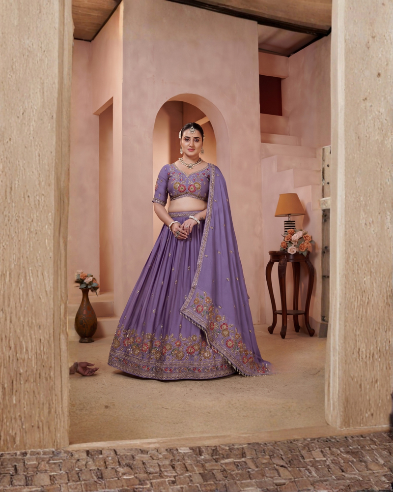 Purple Silk Crush Premium Embroidered Lehenga