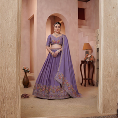Purple Silk Crush Premium Embroidered Lehenga