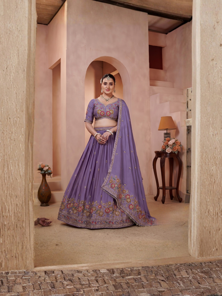 Purple Silk Crush Premium Embroidered Lehenga