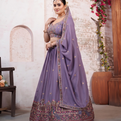 Purple Silk Crush Ethnic Embroidered Lehenga Choli