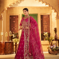 Rani Traditional Sindoor Satin Embroidered Lehenga Set