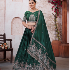 Green Traditional Silk Lehenga Choli with Embroidery