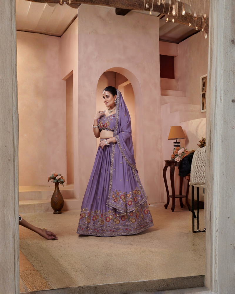 Purple Silk Crush Premium Embroidered Lehenga