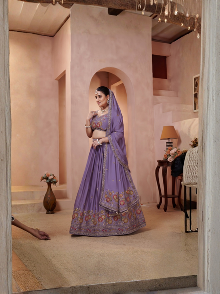 Purple Silk Crush Premium Embroidered Lehenga