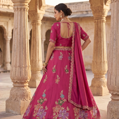 Pink Traditional Sindoor Satin Embroidered Lehenga Choli