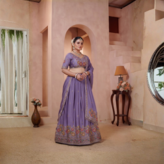 Purple Silk Crush Premium Embroidered Lehenga