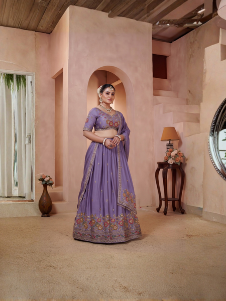 Purple Silk Crush Premium Embroidered Lehenga