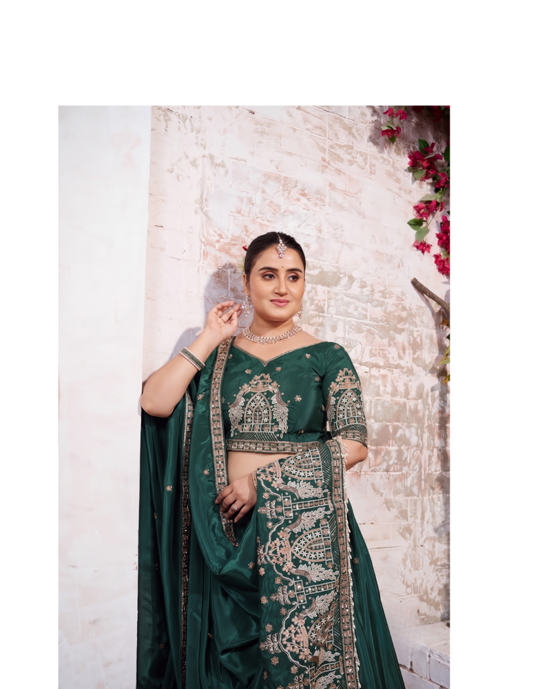 Green Traditional Silk Lehenga Choli with Embroidery