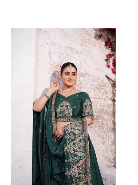 Green Traditional Silk Lehenga Choli with Embroidery