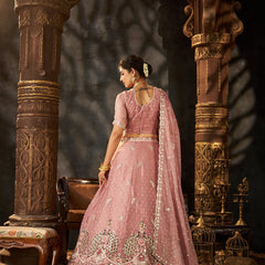 Peach Festive Moss Butti Embroidery Lehenga Set