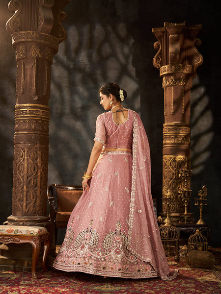 Onion Pink Wedding Wear Moss Butti Lehenga Choli