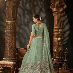 Peach Festive Moss Butti Embroidery Lehenga Set