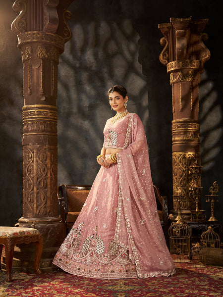 Onion Pink Wedding Wear Moss Butti Lehenga Choli