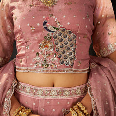 Peach Festive Moss Butti Embroidery Lehenga Set