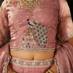 Peach Festive Moss Butti Embroidery Lehenga Set