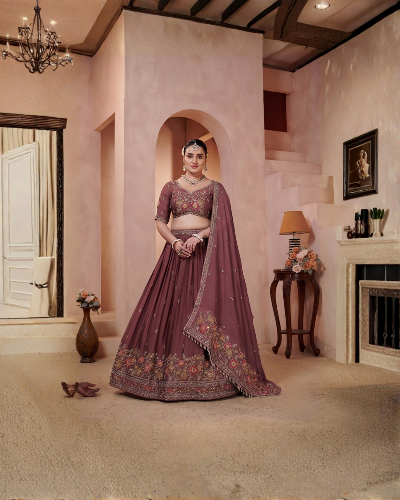 Earthy Mauve Embroidered Ethnic Lehenga Choli