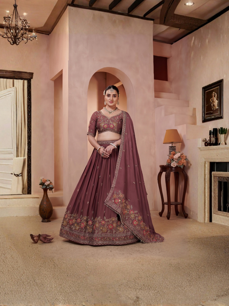 Earthy Mauve Embroidered Ethnic Lehenga Choli
