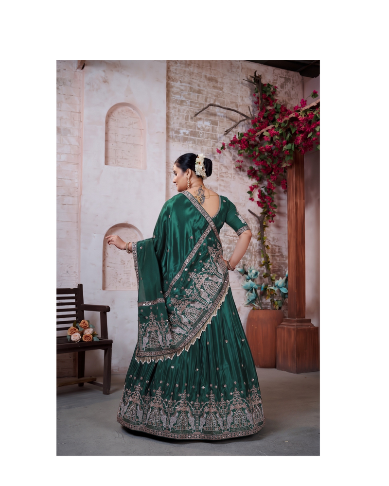 Green Traditional Silk Lehenga Choli with Embroidery