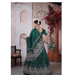 Green Traditional Silk Lehenga Choli with Embroidery
