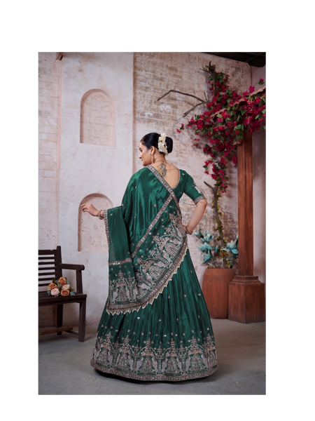 Green Traditional Silk Lehenga Choli with Embroidery