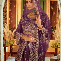 Wine Wedding Wear Sindoor Satin Embroidered Lehenga Set