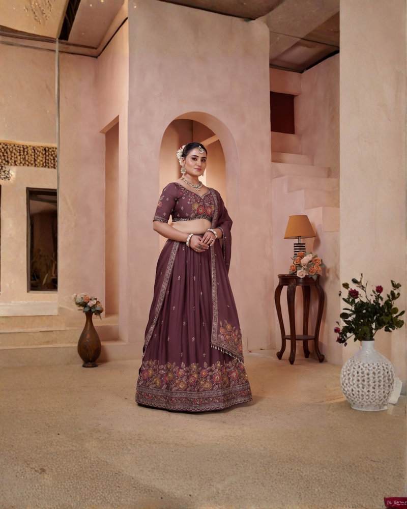 Earthy Mauve Embroidered Ethnic Lehenga Choli