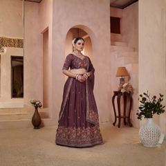 Earthy Mauve Embroidered Ethnic Lehenga Choli