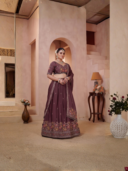 Earthy Mauve Embroidered Ethnic Lehenga Choli