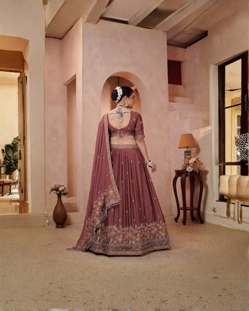 Earthy Mauve Embroidered Ethnic Lehenga Choli