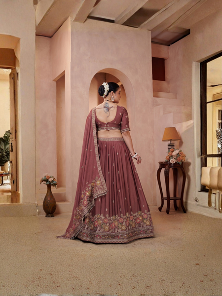 Earthy Mauve Embroidered Ethnic Lehenga Choli