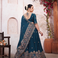 Teal Blue Wedding Silk Crush Lehenga Set