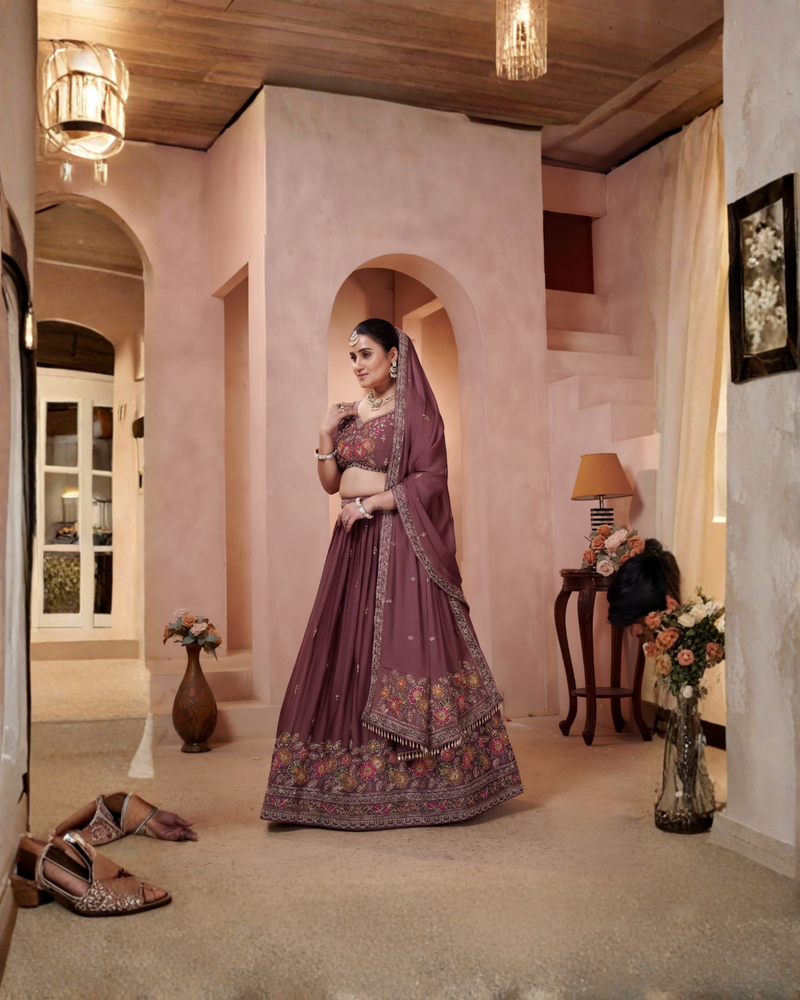 Earthy Mauve Embroidered Ethnic Lehenga Choli