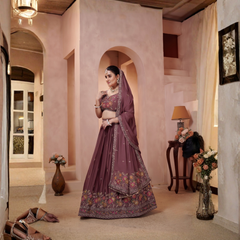 Earthy Mauve Embroidered Ethnic Lehenga Choli