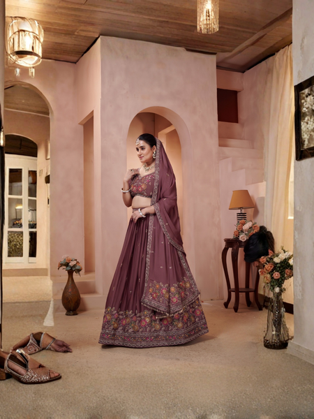 Earthy Mauve Embroidered Ethnic Lehenga Choli