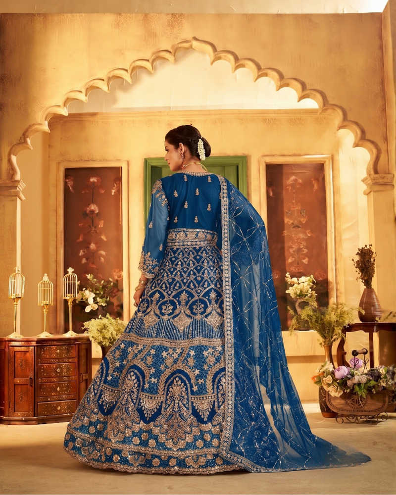Rama Elegant Sindoor Satin Lehenga Set for Festive Occasions