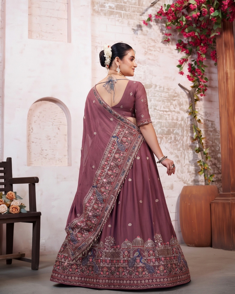 Earthy Mauve Silk Embroidered Occasion Lehenga