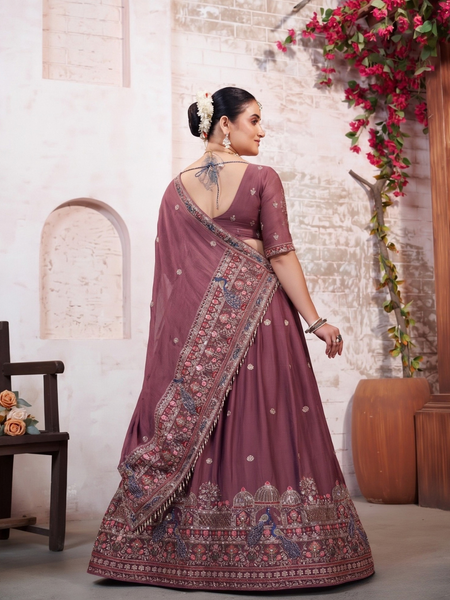 Earthy Mauve Silk Embroidered Occasion Lehenga